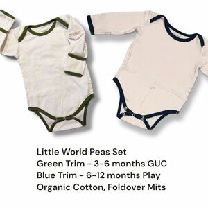 GUC & Play Condition Organic Cotton Onesie Set (Green 3-6 mos; Blue 6-12 mos)